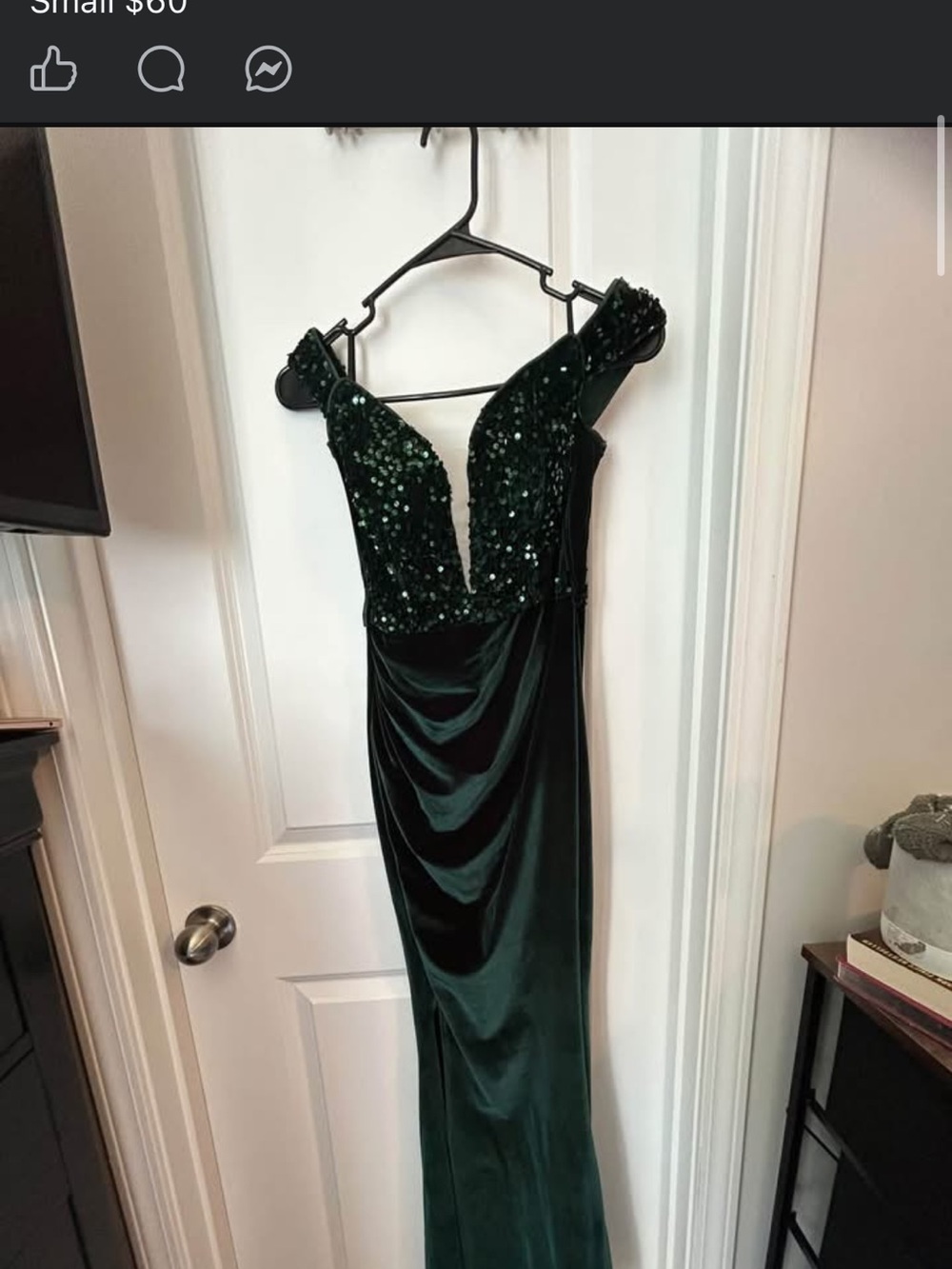 Elegant Emerald Green Sequin Velvet Evening Gown